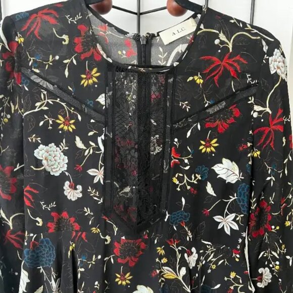A.L.C. Floral Asymmetrical Long Sleeve Lace Dress - Size 4 - Picture 3 of 6